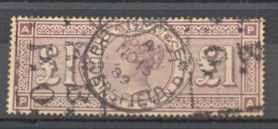 Lot 1028 - Great Britain. 1884 £1 Brown-lilac, P-A. Watermark Three crowns, used