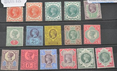 Lot 1032 - Great Britain. 1887 to 1900 Jubilee set to 1s, green and carmine, good mint with a number unmounted