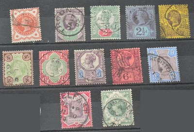 Lot 1034 - Great Britain. 1887 to 1892 Jubilee used set to 1s dull green