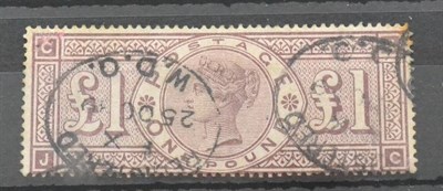 Lot 1036 - Great Britain. 1888 £1 Brown-lilac J-C. Watermark Three Orbs. Repaired top left corner, used