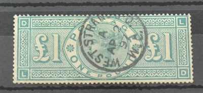 Lot 1040 - Great Britain. 1891 £1 Green L-D. Ironed out crease, and closed tear lower left corner. Good used