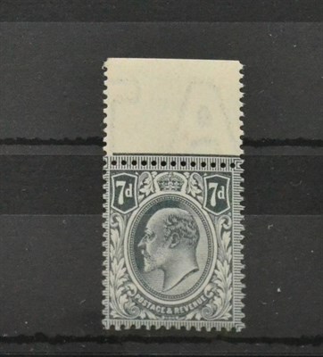 Lot 1042 - Great Britain. 1902-1910 7d Deep grey-black. Top marginal, unmounted