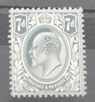 Lot 1057 - Great Britain. 1910 7d Deep grey-black. Centred to left, unmounted S.G.Spec M37.2