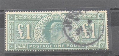 Lot 1062 - Great Britain. 1911 £1 Deep green. Centred to bottom, used with a Jersey CDS