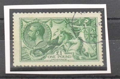 Lot 1067 - Great Britain. 1913 £1 Green Seahorse. Waterlow and Sons. Centred to right, with excellent...