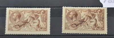 Lot 1072 - Great Britain. 1915 to 1918 2s6d De La Rue printing. Two differing shades, mint