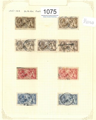 Lot 1075 - Great Britain. 1915 to 1918 Seahorse. De La Rue printing, used.  2s6d (5), 5s (2), 10s (2)....