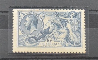 Lot 1077 - Great Britain. 1918 to 1919 10s Seahorse. Bradbury Wilkinson. Centred to top. Diagonal crease...