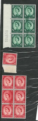 Lot 1087 - Great Britain. 1952 QEII Wilding's 1s3d marginal mint block of six with blade flaw; 2 1/2d type...