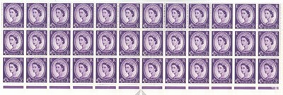 Lot 1092 - Great Britain. 1958 3d Wilding Cylinder 41, no dot. unmounted lower sheet of thirty six with...