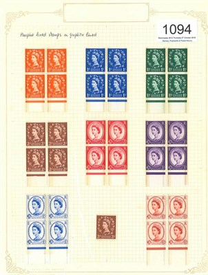 Lot 1094 - Great Britain. November 1959 Phosphor-Graphite set, in marginal blocks of four. Fresh mint