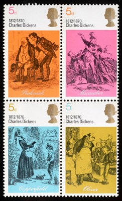 Lot 1098 - Great Britain. 1970 Literary Anniversaries. Unmounted block of four with 'd of 5d' Oliver Twist...