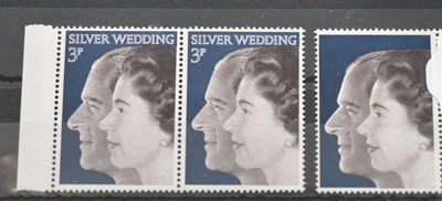 Lot 1099 - Great Britain. 1972 Silver Wedding, 3p unmounted marginal, with silver omitted . Normal...