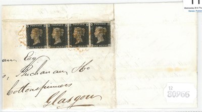 Lot 1121 - Great Britain. June 1840 entire to Cotton Spinners at Glasgow, bearing a horizontal strip of...