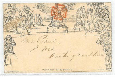 Lot 1124 - Great Britain. August 1840 1d Mulready envelope A147, addressed to Huntingdonshire bearing a superb