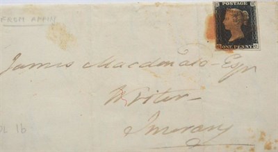 Lot 1127 - Great Britain. September 1840 entire to Inverary, bearing 1d black Q-C, Plate 1b. Four margins,...