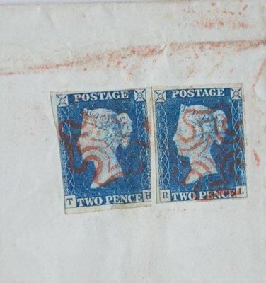 Lot 1128 - Great Britain. September 1840 large outer letter sheet (torn) bearing two 2d blues R-L (Four...