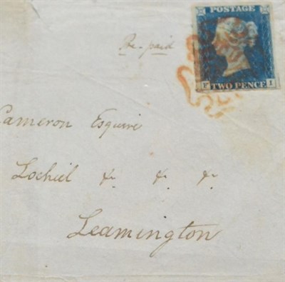 Lot 1129 - Great Britain. September 1840 outer letter sheet, bearing a 2d steel blue? F-I. Four margins,...