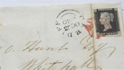 Lot 1132 - Great Britain. October 1840 entire to London, bearing 1d black H-C, Plate 3. Three margins, tied to