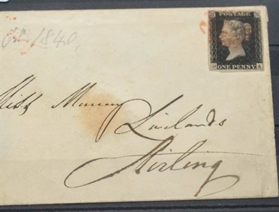 Lot 1134 - Great Britain. October 1840 cover to Stirling bearing 1d black D-A, Plate 2. Four margins...