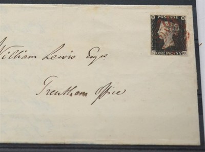 Lot 1135 - Great Britain. October 1840 entire to Trentham, bearing a 1d black J-C, Plate 16 (with re-cut...