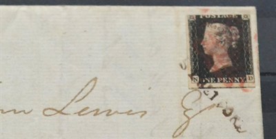 Lot 1137 - Great Britain. November 1840 entire to Trentham - mis-sent to Manchester, bearing 1d black N-D,...