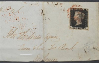 Lot 1141 - Great Britain. December 1840 part outer letter sheet, bearing 1d black K-H, Plate 4. Four...