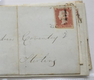 Lot 1146 - Great Britain. 1841 Outer letter sheet bearing 1d red A-C, Plate 9. Two margins, tied to cover by a