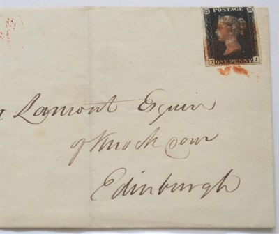 Lot 1151 - Great Britain. January 1841 outer letter sheet to Edinburgh, bearing 1d black T-J, Plate 6....