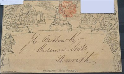 Lot 1152 - Great Britain. January 1841 1d Mulready envelope A164, forme 4, addressed to Penrith. Used with...