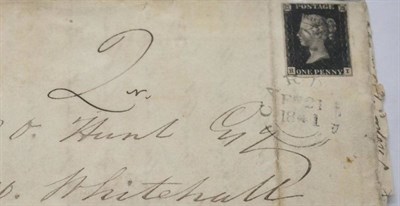 Lot 1155 - Great Britain. February 1841 (unattractive) entire to London, bearing 1d black R-I, Plate 8....