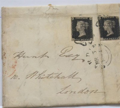 Lot 1157 - Great Britain. March 1841 entire to London bearing the single 1d blacks A-E (three margins) and T-J