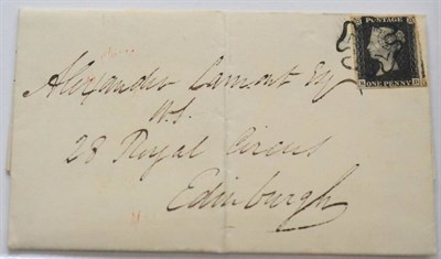 Lot 1163 - Great Britain. May 1841 entire to Edinburgh bearing a 1d black R-D, Plate 6, with variety...