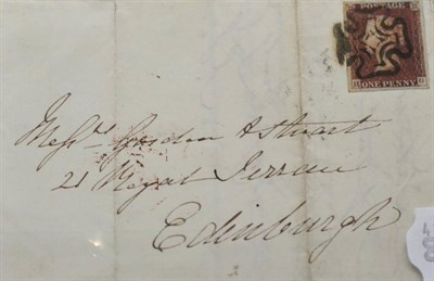 Lot 1175 - Great Britain. August 1841 entire to Edinburgh bearing 1d red-brown H-G, Plate 11. Four margins...