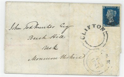 Lot 1176 - Great Britain. August 1841 entire to Usk, Monmouthshire, bearing 1840 2d deep full blue N-F....