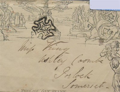 Lot 1177 - Great Britain. October 1841 1d used Mulready envelope A166 (forme 3) from Galway to Porlock,...