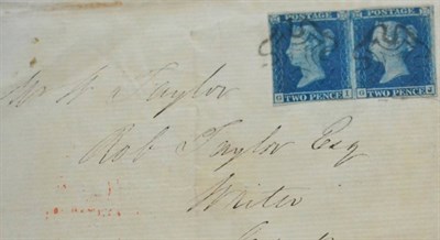 Lot 1185 - Great Britain. July 1842 outer letter sheet to Cupar, bearing an 1841 2d blue horizontal pair...