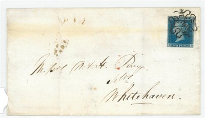 Lot 1187 - Great Britain. June 1843 outer letter sheet to Whitehaven, bearing 1841 2d blue 1-D, Plate 3....