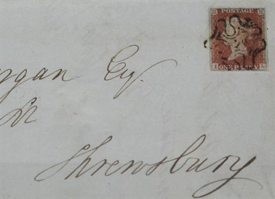 Lot 1193 - Great Britain. January 1844 entire to Shrewsbury, bearing 1841 1d red-brown I-L. Four margins, tied