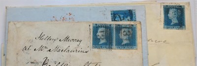 Lot 1195 - Great Britain. May 1844 entire to Edinburgh, bearing an 1841 2d blue L-E, Plate 3 with three...