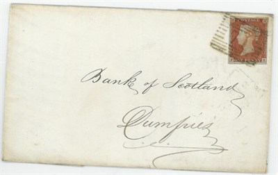 Lot 1198 - Great Britain. 1846 Outer letter sheet to Dumfries, bearing an 1841 1d red-brown F-I. Four margins