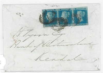 Lot 1201 - Great Britain. May 1847 outer letter sheet to Kendal, bearing 1841 2d blue, horizontal strip of...