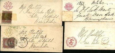 Lot 1207 - Great Britain. An 1853 tiny cover to Sutton Coldfield bearing 1841 1d red Treasury Roulette at...