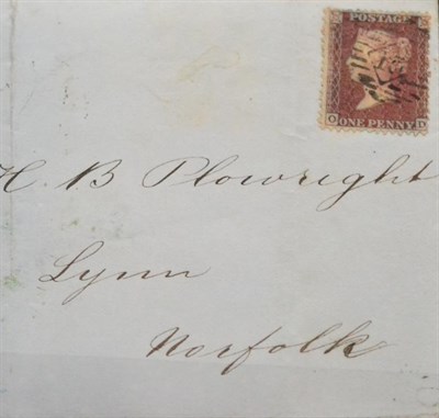 Lot 1213 - Great Britain. March 1856 entire (invoice for fencing) to Lynn, Norfolk bearing 1856 1d plum...