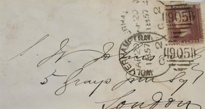 Lot 1214 - Great Britain. April 1856 Limerick to London cover bearing 1d red stars tied by an English-type...