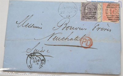 Lot 1221 - Great Britain. June 1867 entire to Neuchatel, Switzerland with attractive mixed franking. 1863-1864