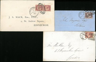 Lot 1225 - Great Britain. Three 1/2d Bantam covers. November 1872 small cover to Kinghorn (invitation to...