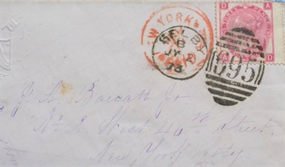 Lot 1226 - Great Britain. 1873 Cover to New York, bearing 1867 3d A-D, Plate 10 wing, tied to cover by...