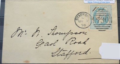 Lot 1236 - Great Britain. An 1898 cover to Stafford bearing a December 1853 1d pale turquoise-blue Fiscal,...