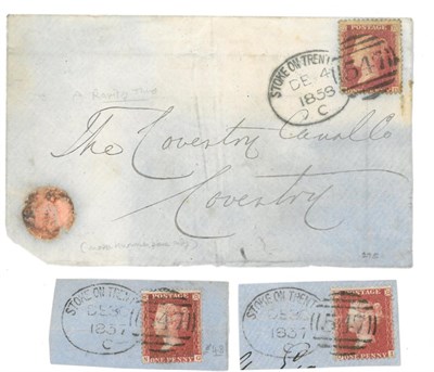 Lot 1219A - Great Britain. 1858 Front to Coventry bearing 1d red (stars), tied by fine Stoke-on-Trent...